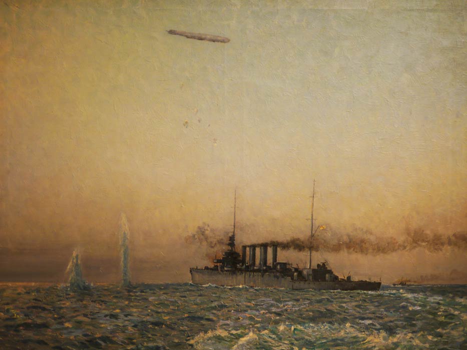 P1050933.jpg - HMAS Sydney's fight with the Zeppelin airship in the North Sea in 1917. Painted by Charles Bryant c1921.